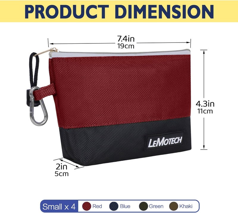 LeMotech Tool Pouches, Stand-Up Mini Tool Bag with Zipper, Heavy Duty Utility Tool Pouch for Tool Organizers and Storage, 8" Tool Bag, 4 Pack - Image 4
